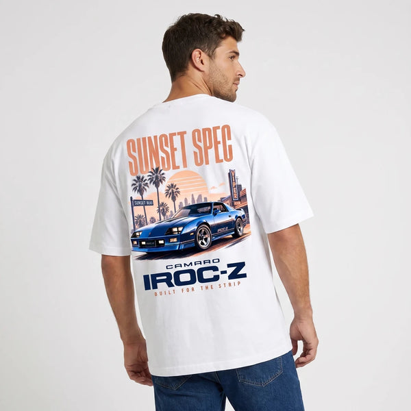 T-shirt Chevrolet Camaro IROC-Z Sunset Spec blanc porté de dos