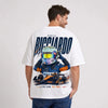 T-shirt F1 Daniel Ricciardo Signature blanc avec pilote et monoplace vus de dos