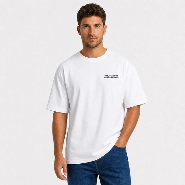 T-shirt Ford Bronco Raptor Off Road blanc vu de face en plan rapproché avec logo Tourismo