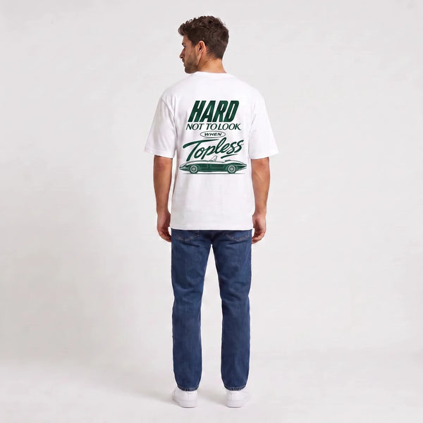 T-shirt Jaguar E-Type Topless blanc vu de dos avec design vert