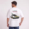 T-shirt Lancia Stratos Virage victorieux blanc, voiture de rallye vue de dos
