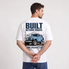 T-shirt Toyota Land Cruiser FJ40 Built Beyond Roads blanc porté de dos