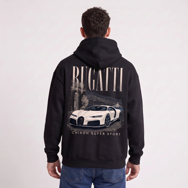 Sweat Bugatti Chiron Super Sport noir porté de dos